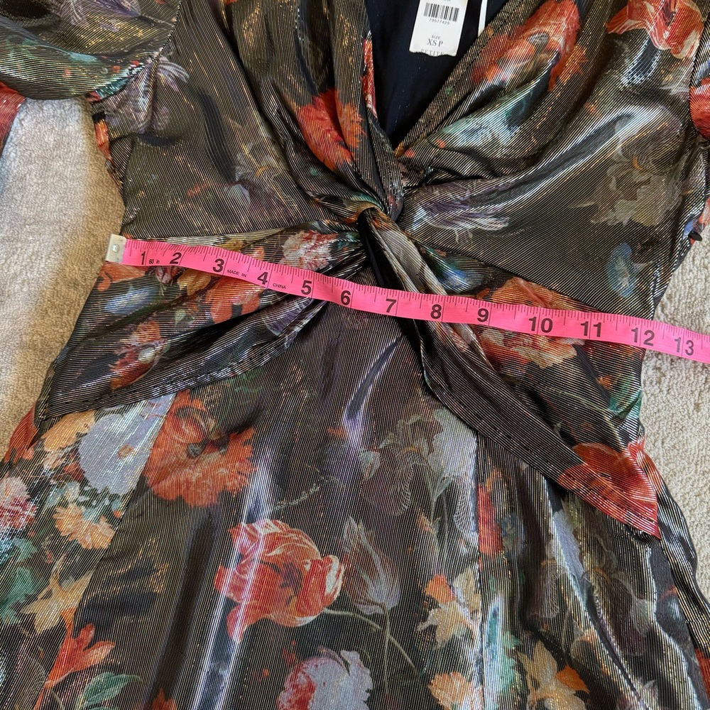 Anthropologie Caballero Metallic Floral Deep V-Neck Maxi Dress Brown Motif - Picture 9 of 16